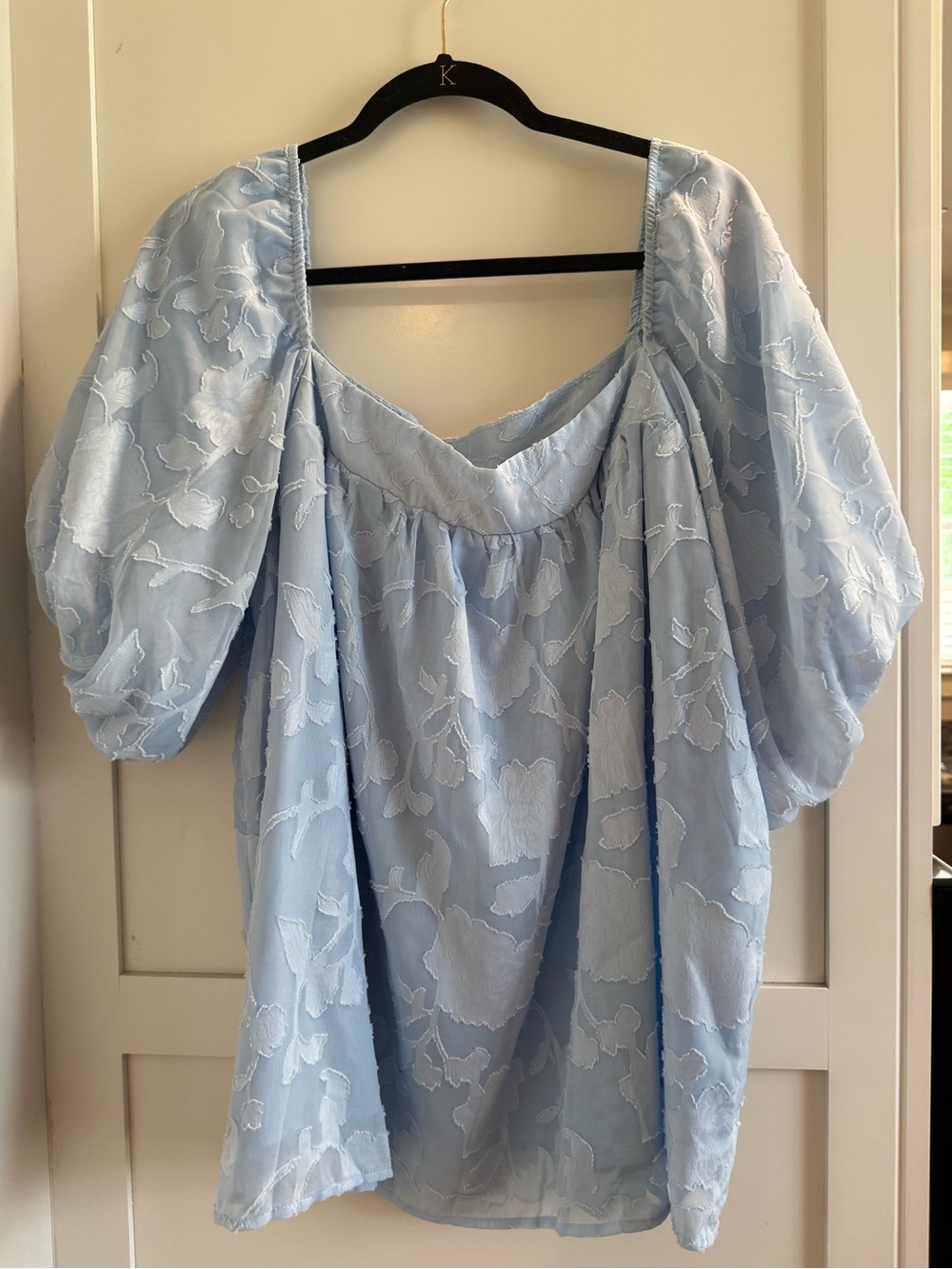 Light Blue Floral Puff Sleeve Women's Top